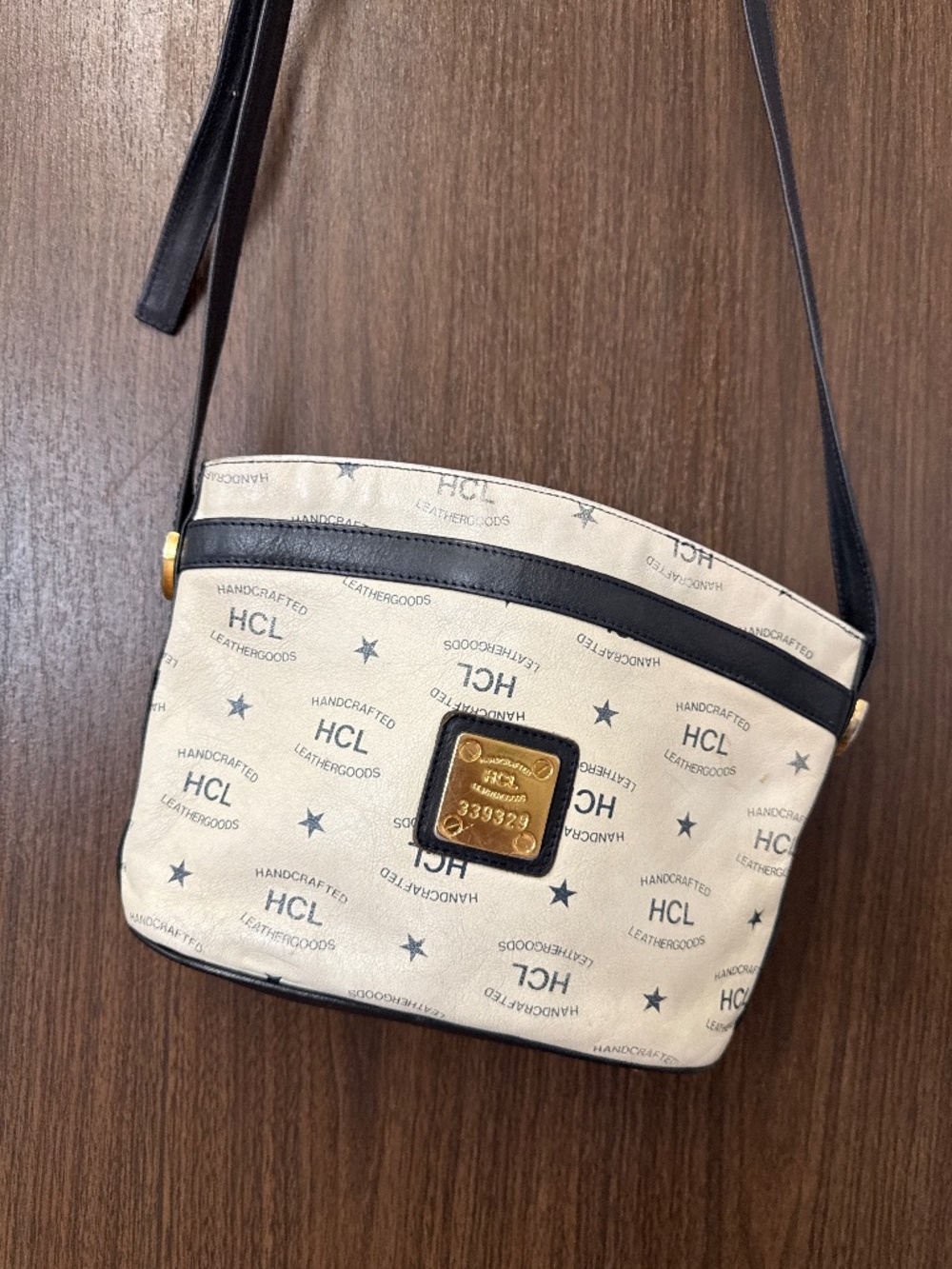 Vintage HCL White Leather Monogram Crossbody Bag